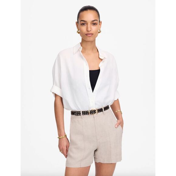 Madewell Pintucked Shorts in 100% Linen Oat Beige High Rise Vacation US 12 NWT - Picture 1 of 13